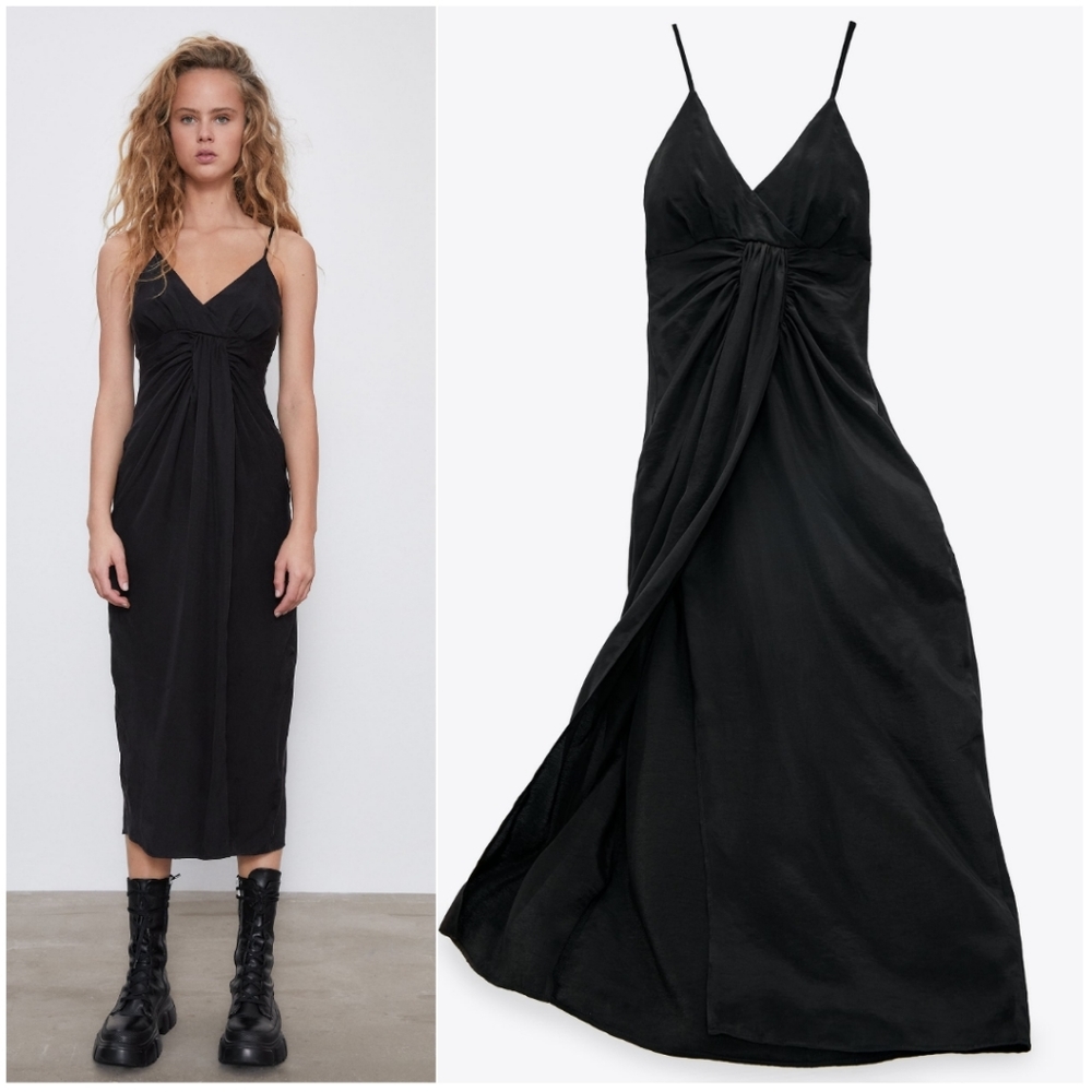 NWT ZARA | Draped Midi Dress Black